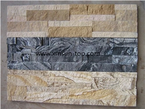 Mixed Color Sandstone Cultured Stone, Nature Cultured Stone Panel,Wall Panel,Ledge Stone,Veneer, Black&Yellow&White Stacked Stone for Wall Cladding, Decorative Format Tile
