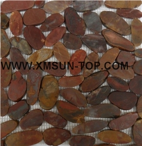 Mixed Pebble Mosaic/Brown&Red Natural River Stone Mosaic Wall Tiles/Split Flat Pebble Floor Tiles/Pebble Mosaic in Mesh/Irregular Pebble Mosaic/Pebble Mosaic for Bathroom&Kitchen/Interior Decoration