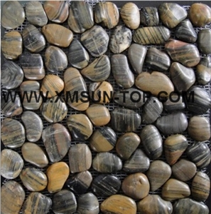 Mixed Pebble Mosaic/Colorful Natural River Stone Mosaic Wall Tiles/Polished Pebble Floor Tiles/Pebble Mosaic in Mesh/Irreguilar Pebble Mosaic/Pebble Mosaic for Bathroom&Kitchen/Interior Decoration
