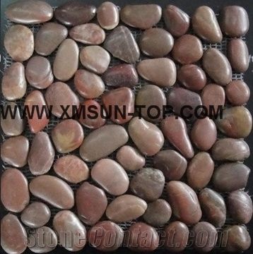 Mixed Pebble Mosaic/Colorful Natural River Stone Mosaic Wall Tiles/Red Polished Pebble Floor Tiles/Pebble Mosaic in Mesh/Irreguilar Pebble Mosaic/Pebble Mosaic for Bathroom&Kitchen/Interior Decoration