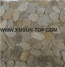 Mixed Pebble Mosaic/Multicolor Natural River Stone Mosaic Wall Tiles/Split Flat Pebble Floor Tiles/Pebble Mosaic in Mesh/Irregular Pebble Mosaic/Pebble Mosaic for Bathroom&Kitchen/Interior Decoration