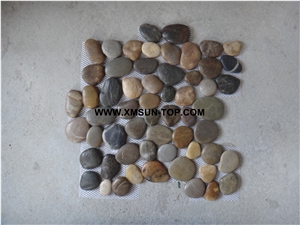 Mixed Pebble Mosaic/Natural River Stone Mosaic Wall Tiles/Polished Pebble Floor Tiles/Pebble Mosaic in Mesh/Multicolor Pebble Mosaic/Pebble Mosaic for Bathroom&Kitchen/Interior Decoration
