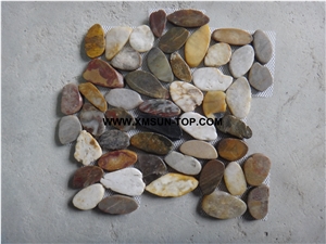 Mixed Pebble Mosaic/Natural River Stone Mosaic Wall Tiles/Split Face Pebble Floor Tiles/Pebble Mosaic in Mesh/Multicolor Pebble Mosaic/Pebble Mosaic for Bathroom&Kitchen/Interior Decoration