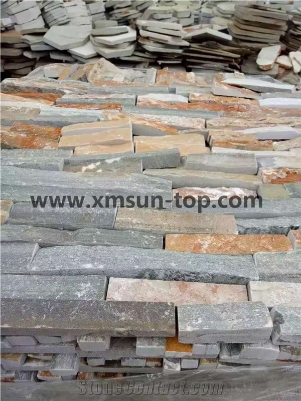 Rustic Quartzite Walling Tiles/ Wall Backgroud/ Yellow Quartzite Veneer/ Ledge Panel/ Paving Stones