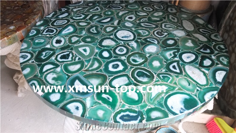 Semi-Precious Stone Table Tops/ Green Reception Counter/Semiprecious Stone Reception Desk/Agate Work Top/Round Table Tops/Solid Surface Table Tops/Polished Desktops/Interior Stone