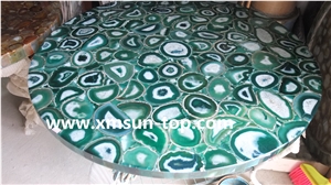 Semi-Precious Stone Table Tops/ Green Reception Counter/Semiprecious Stone Reception Desk/Agate Work Top/Round Table Tops/Solid Surface Table Tops/Polished Desktops/Interior Stone