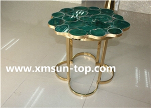 Semi-Precious Stone Table Tops/Green Reception Counter/Semiprecious Stone Reception Desk/Agate Work Top/Round Table Tops/Solid Surface Table Tops/Polished Desktops/Interior Stone