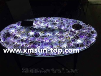 Semi-Precious Stone Table Tops/Purple Reception Counter/Semiprecious Stone Reception Desk/Agate Work Top/Round Table Tops/Solid Surface Table Tops/Polished Desktops/Interior Stone