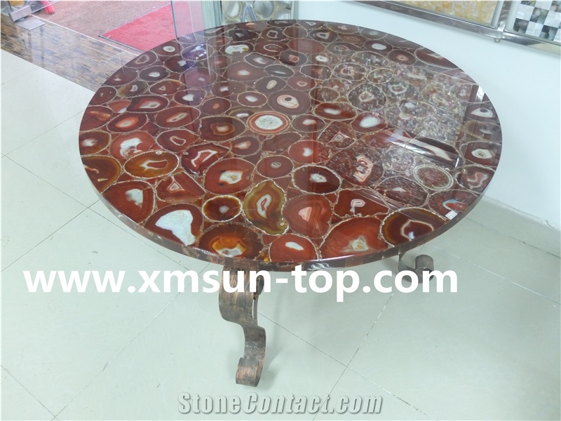 Semi-Precious Stone Table Tops/Red Reception Counter/Semiprecious Stone Reception Desk/Agate Work Top/Round Table Tops/Solid Surface Table Tops/Polished Desktops/Interior Stone
