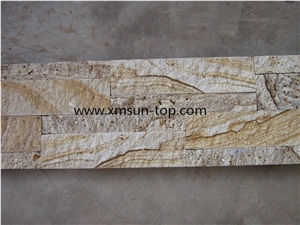 Yellow Leopard Vein Sandstone Cultured Stone, Rust Nature Cultured Stone Panel, Wall Panel, Ledge Stone, Veneer, Beige Stacked Stone for Wall Cladding, Decorative Format Tile