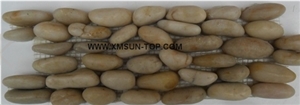 Yellow Pebble Mosaic/Natural River Stone Mosaic Wall Tiles/Beige Polished Pebble Floor Tiles/Pebble Mosaic in Mesh/Irreguilar Pebble Mosaic/Pebble Mosaic for Bathroom&Kitchen/Interior Decoration