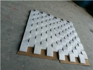 China Bianco Carrara White Marble Basketweave Mosaic Tiles for 3d Wall Interior Stone