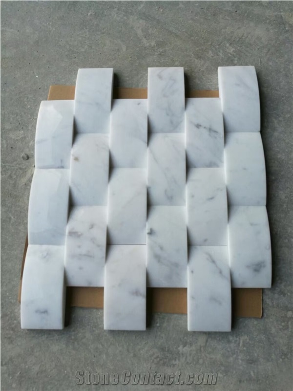 China Bianco Carrara White Marble Basketweave Mosaic Tiles for 3d Wall Interior Stone