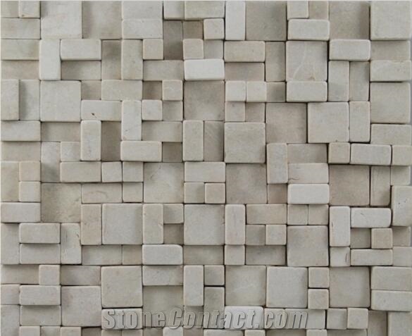 Classical Cream Beige Marble 3d Wall Panel Tiles / Crema Marble Walling Tiles Building Ornaments Cnc Interior Stone