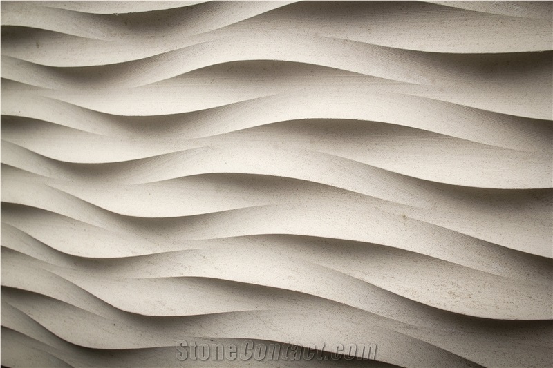 Moca Cream Beige Limestone 3d Cnc Seawave Shaped Wall Panel / Coral Stone Walling Tiles Building Ornaments Interior Stone