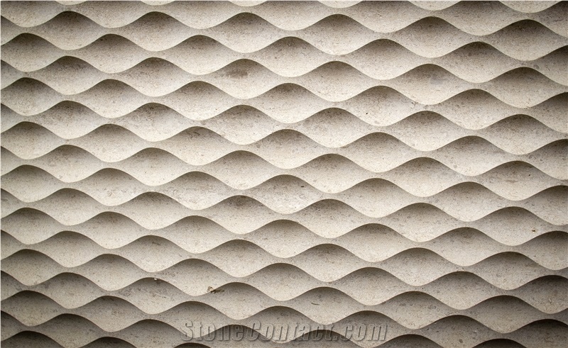 Moca Cream Beige Limestone 3d Cnc Seawave Shaped Wall Panel / Coral Stone Walling Tiles Building Ornaments Interior Stone