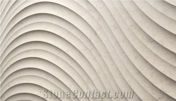 Moca Cream Beige Limestone 3d Cnc Wave Shaped Wall Panel / Coral Stone Walling Tiles Building Ornaments Interior Stone