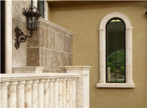 Portugal Beige Limestone Window Wills/Crema Coral Stone Window Frame / Cream Seashell Stone Window Surround Exterior Building Stone