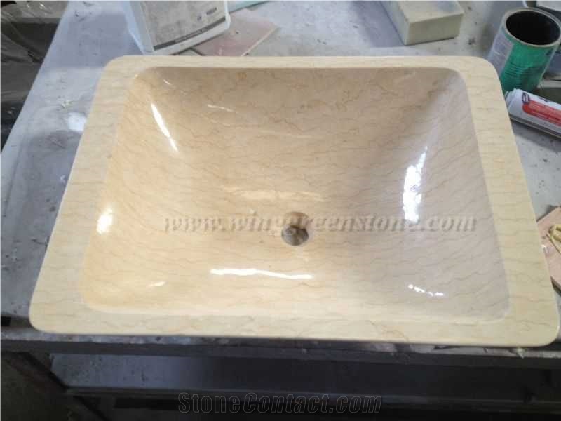 High Quality Sunny Yellow Marble Polished Round & Square Bathroom/Kitchen/Wash Basins & Sinks, Winggreen Stone