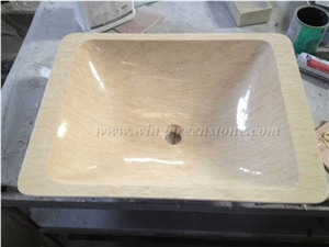 High Quality Sunny Yellow Marble Polished Round & Square Bathroom/Kitchen/Wash Basins & Sinks, Winggreen Stone