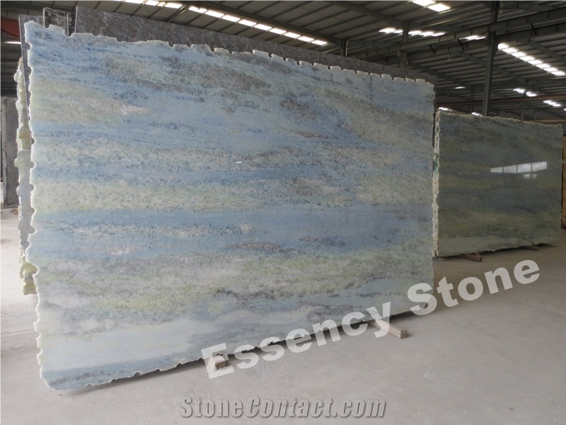 Azul Caribe Blue Quartzite Big Slabs Polished, Blue Quartzite Wall Covering