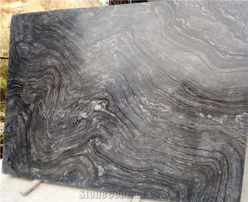 Chinese Silver Wave Antique Wood Marble Tile & Slab