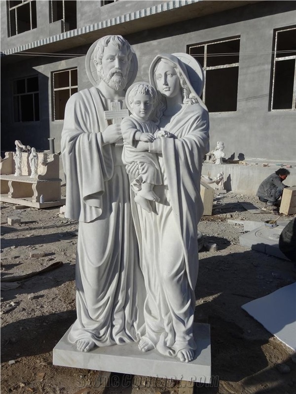 Life Size Hand Carving White Marble Stone Mary and Baby Jesus Figurine Statue