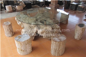 Black Petrified Wood Fossil Stone Dining Tables