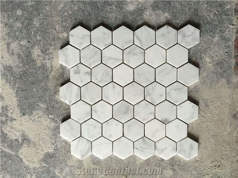 Hexagon Bianco Carrara Mosaic, White Carrara Mosaic, White Marble Mosaic