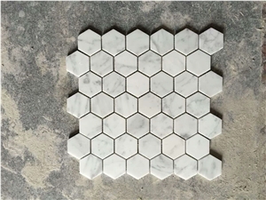 Hexagon Bianco Carrara Mosaic, White Carrara Mosaic, White Marble Mosaic