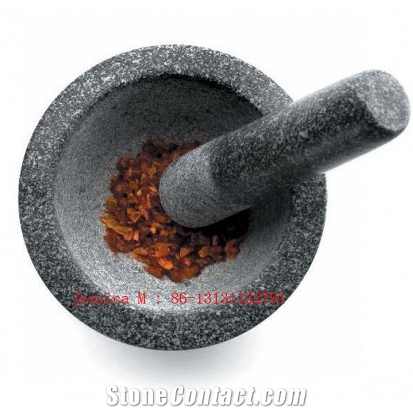 Black Polished Granite 14*10cm(5.7"*3.9") Mortar and Pestle
