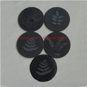 Black Slate Engraved Promotional Slate Coasters (Set Of 4)