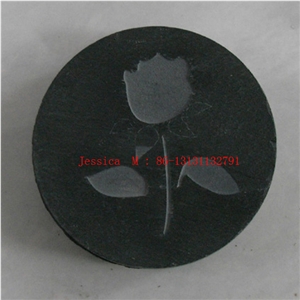Carved Rose Nature Black Slate Coaster