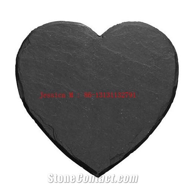 China Black Slate Heart Shaped Coasters, Set Of 4