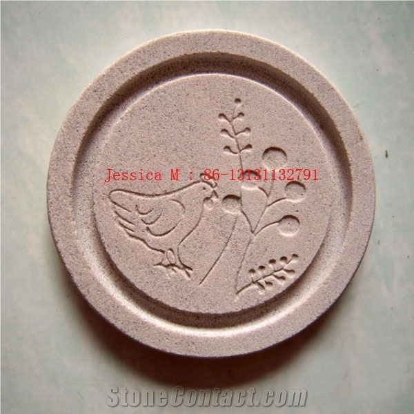 Engraved Round White Sandstone Coaster