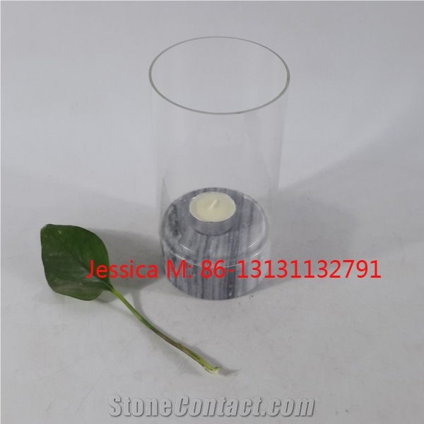 Glass Hurricane Candle Holder with Marble Base /Marble and Glass Hurricane Candleholder