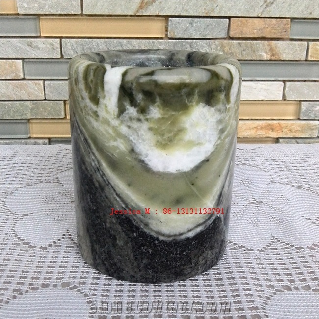 Green with Black Veins Marble Tumbler /Green Marble Cups