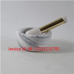 Grey Marble Mortar with Golden Pestle