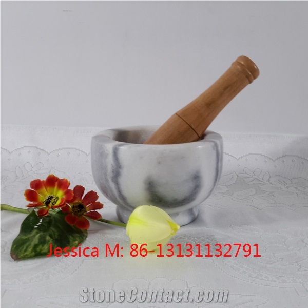 Grey Marble Mortar with Wooden Pestle from China
