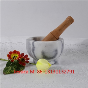 Grey Marble Mortar with Wooden Pestle
