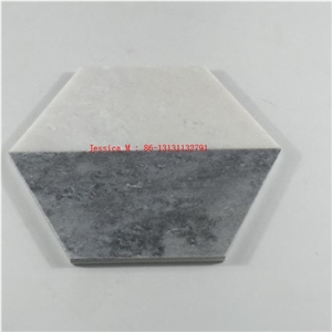 Hexagonal White and Grey Combined Marbles Coaster /2 Tone Marble Coaster