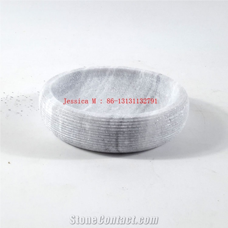 Horizontal Lines Round Grey Marble Soap Dish from China