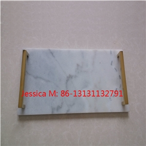 Marble Serving Tray with Gold Handles