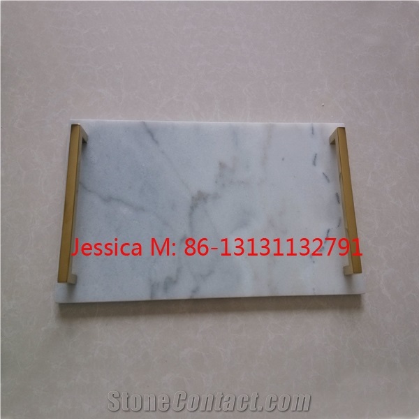Marble Serving Tray with Gold Handles
