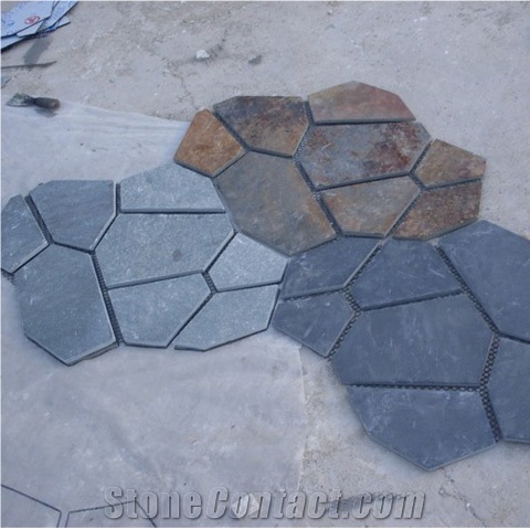 Natural Black Slate Flagstone Pattern/Crazing Paving Stone/Irregular Mesh Paver