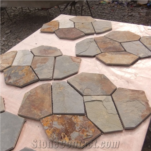 Natural Multicolor Slate Flagstone Pattern/Crazing Paving Stone/Irregular Mesh Paver