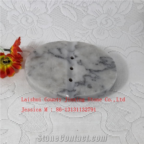 Oval Grey Marble Soap Dish with Drain Holes