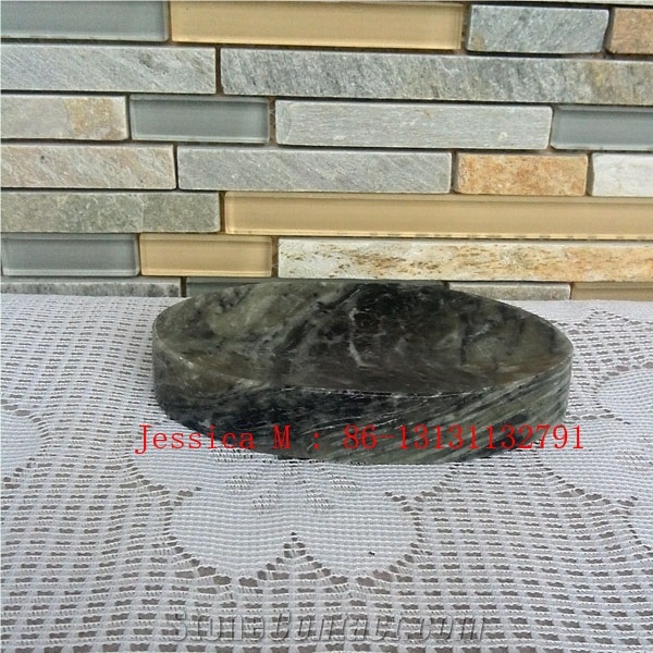 Oval Shape Green Marble Soap Dish for Bath Accessories