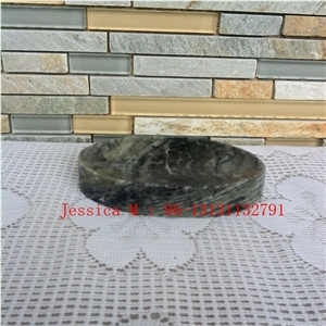 Oval Shape Green Marble Soap Dish for Bath Accessories