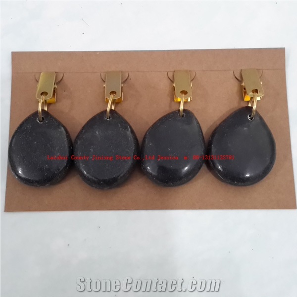 Polished Black Stone with Golden Clips Tablecloth Weights